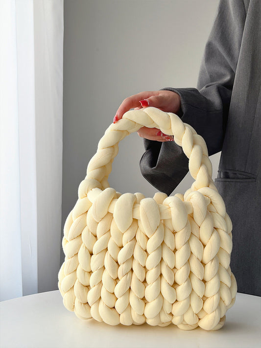 Sac à main en laine tissée à la main de couleur unie pour femme 