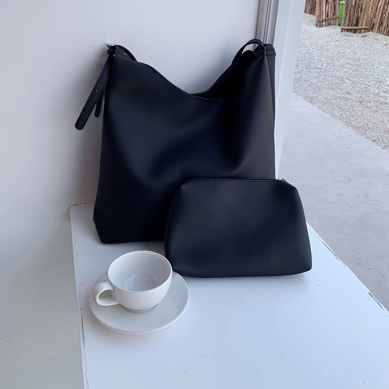 Sac à bandoulière décontracté en PU de grande capacité pour femme, couleur unie 