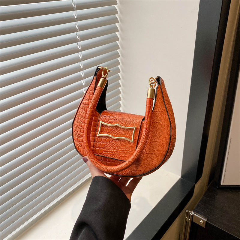 Sac à main simple et tendance à motif crocodile de couleur unie 