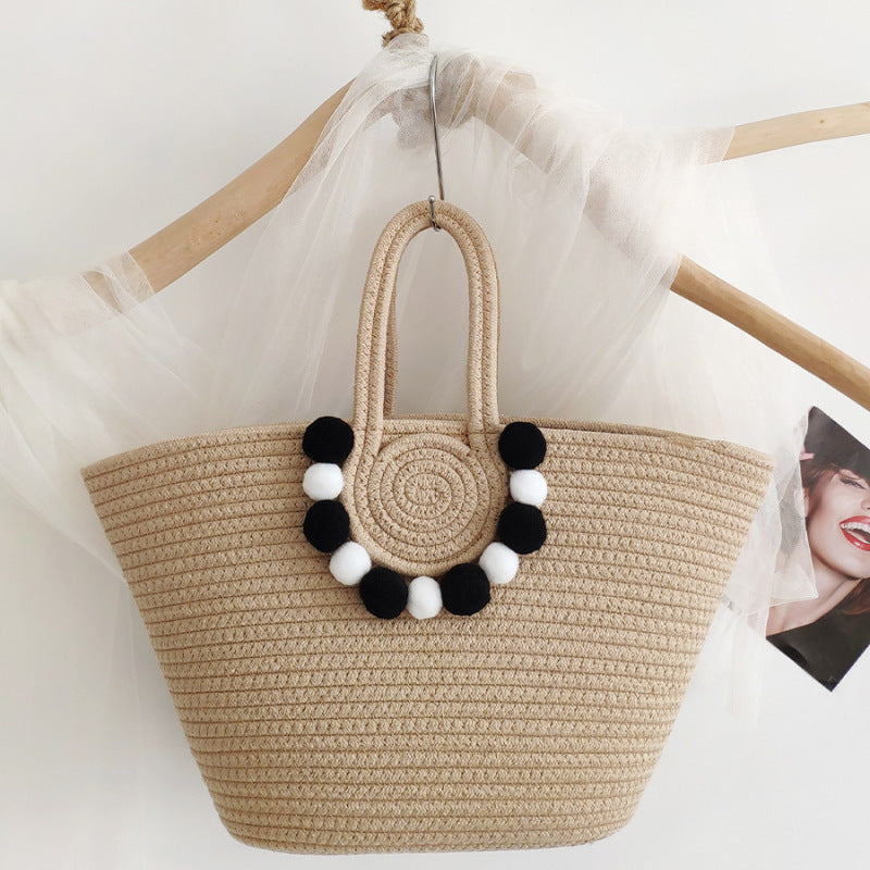 Holiday Beach Simple Cotton Rope Woven Large Capacity Straw Handbag