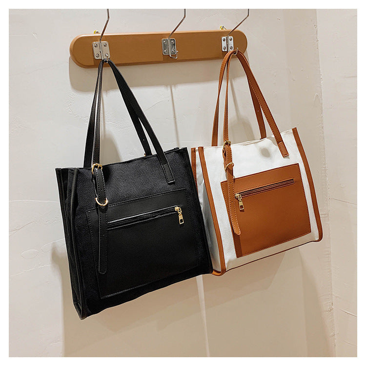 Sac à bandoulière en PU pour femme, décontracté, fermeture éclair, blocage des couleurs, grande capacité