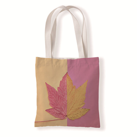 Women Fashion Creative Leaf Print Canvas Tote Bag