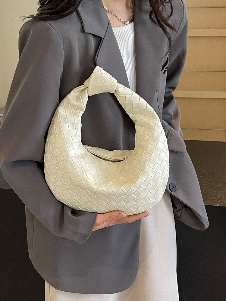 Women Fashion Casual Solid Color Woven Dumpling Handbag