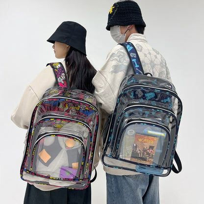 Fashion Large Capacity Graffiti Clear Pvc Backpack