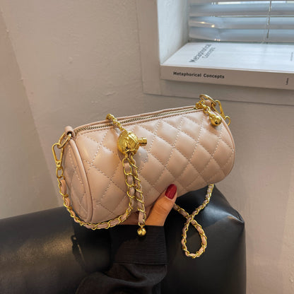 Women Fashion Casual Solid Color Rhomboid Cylinder Chain Crossbody Bag