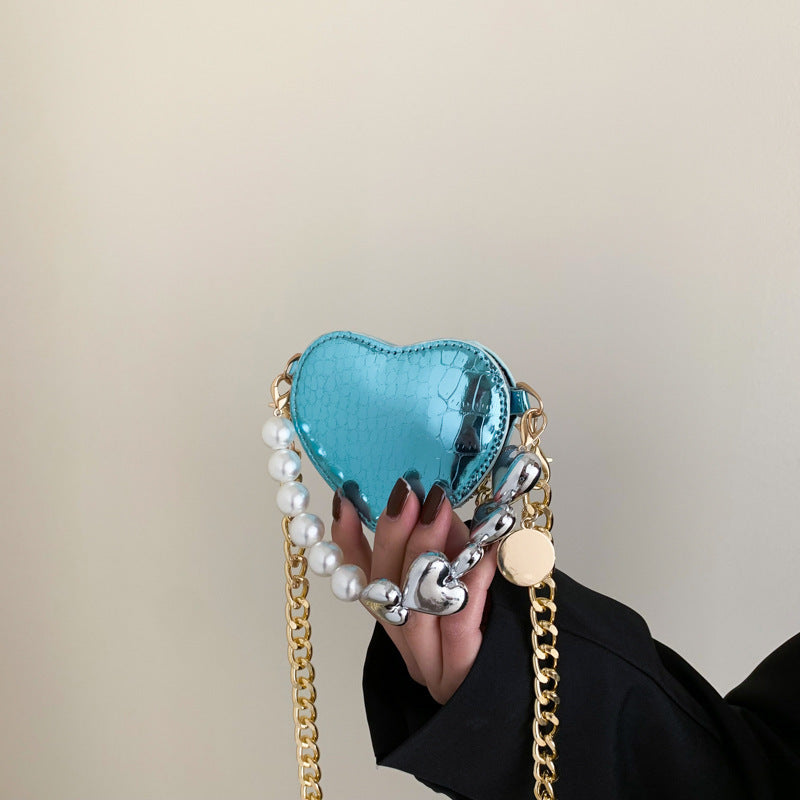 Women Fashion Mini Love Pearl Chain Crossbody Bag