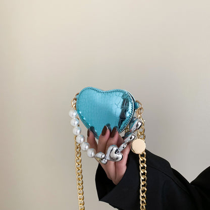Women Fashion Mini Love Pearl Chain Crossbody Bag