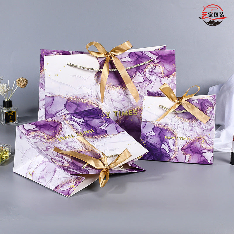 Sac en papier imprimé violet tendance pour courses 