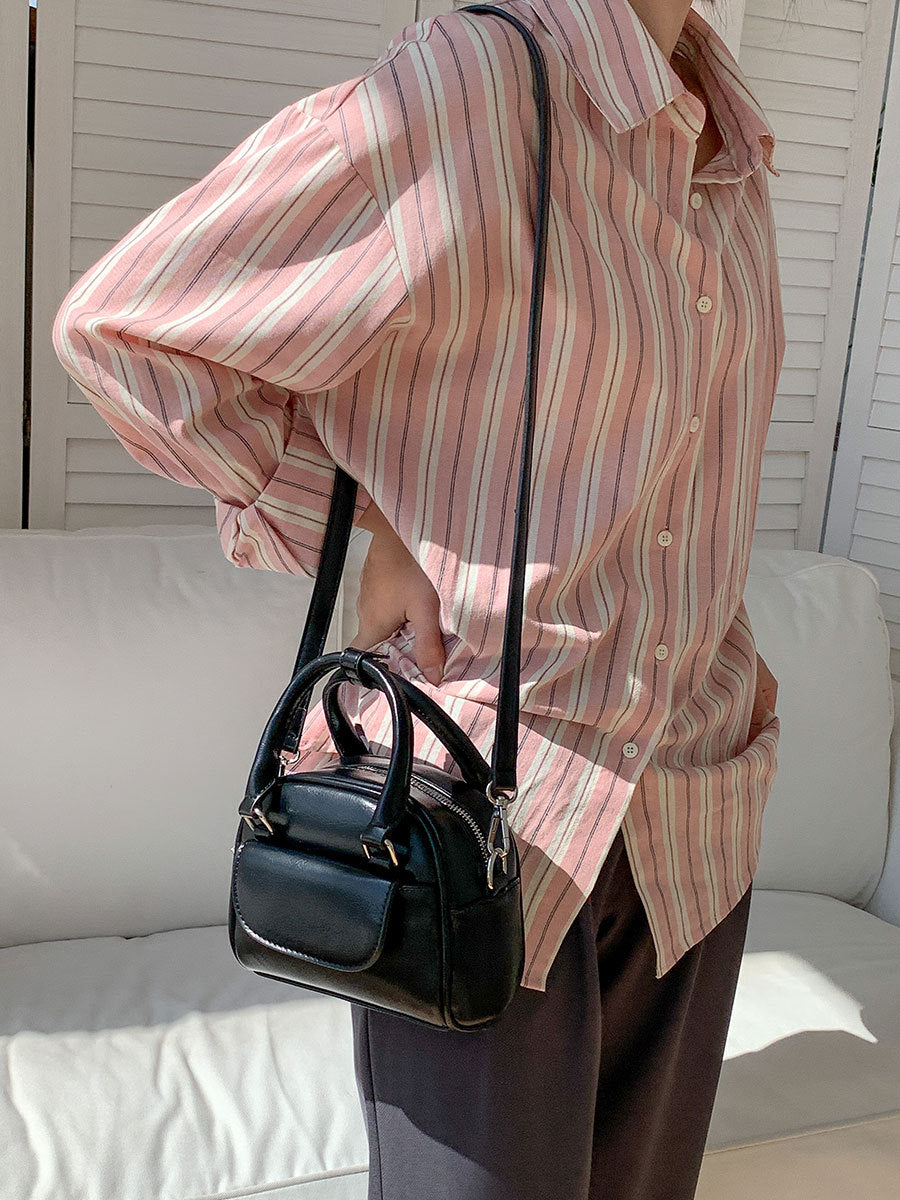 Women Fashion Boston PU Zip Flap Handle Shoulder Bag