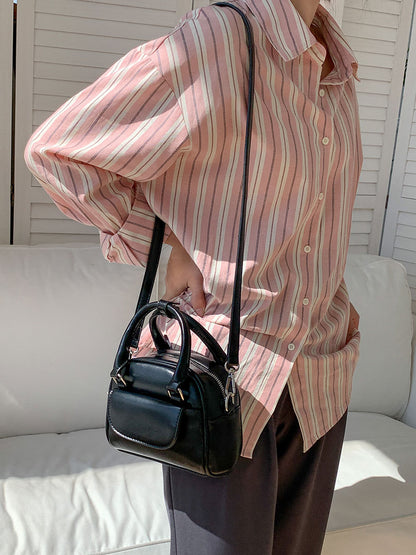 Women Fashion Boston PU Zip Flap Handle Shoulder Bag