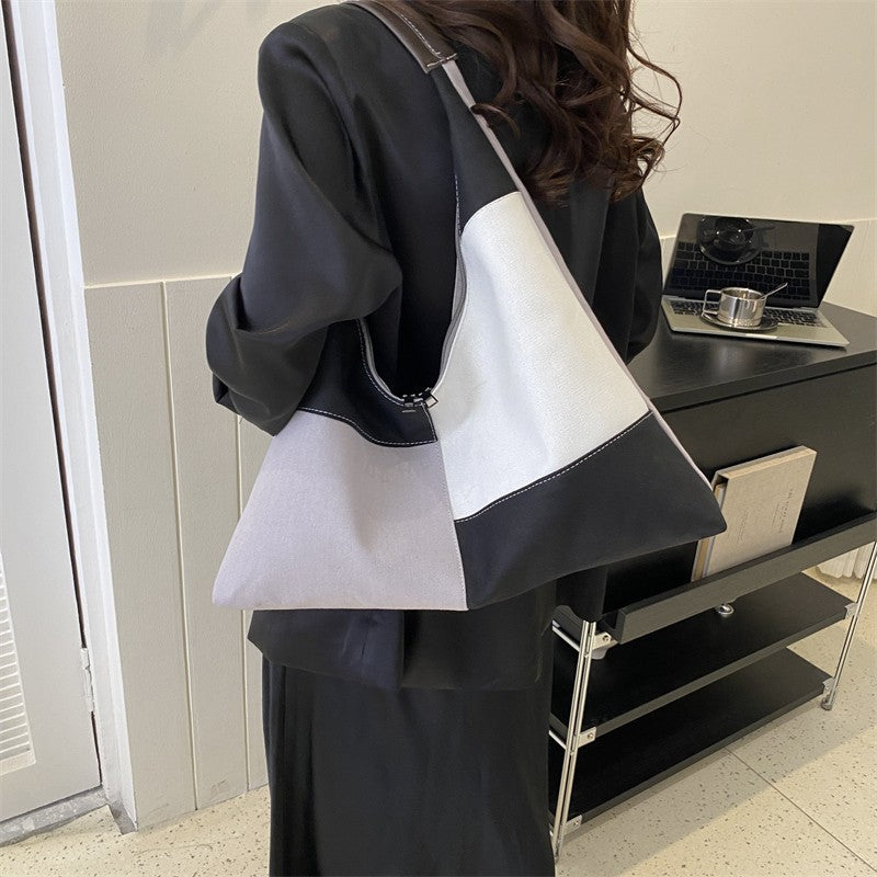 Sac à bandoulière en toile patchwork à blocs de couleurs pour femme 