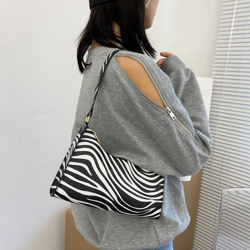 Women Chic Zipper Design Zebra Leopard Cow Pattern PU Underarm Bag