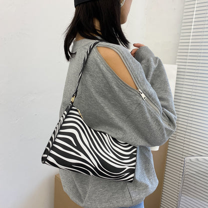 Women Chic Zipper Design Zebra Leopard Cow Pattern PU Underarm Bag