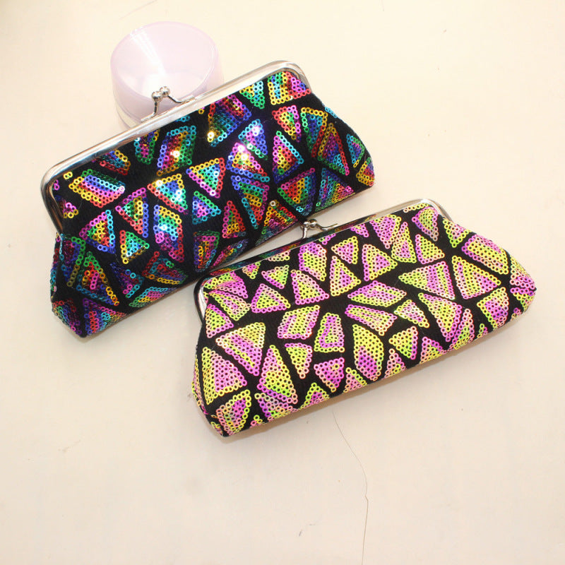 Women Fashion Creative Sequin Geometric Pattern Long Coin Purse