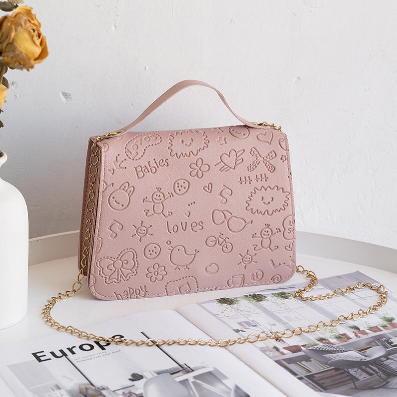 Women Fashion Heart Bow Cloud Embossed Flap Chain Square Crossbody Bag