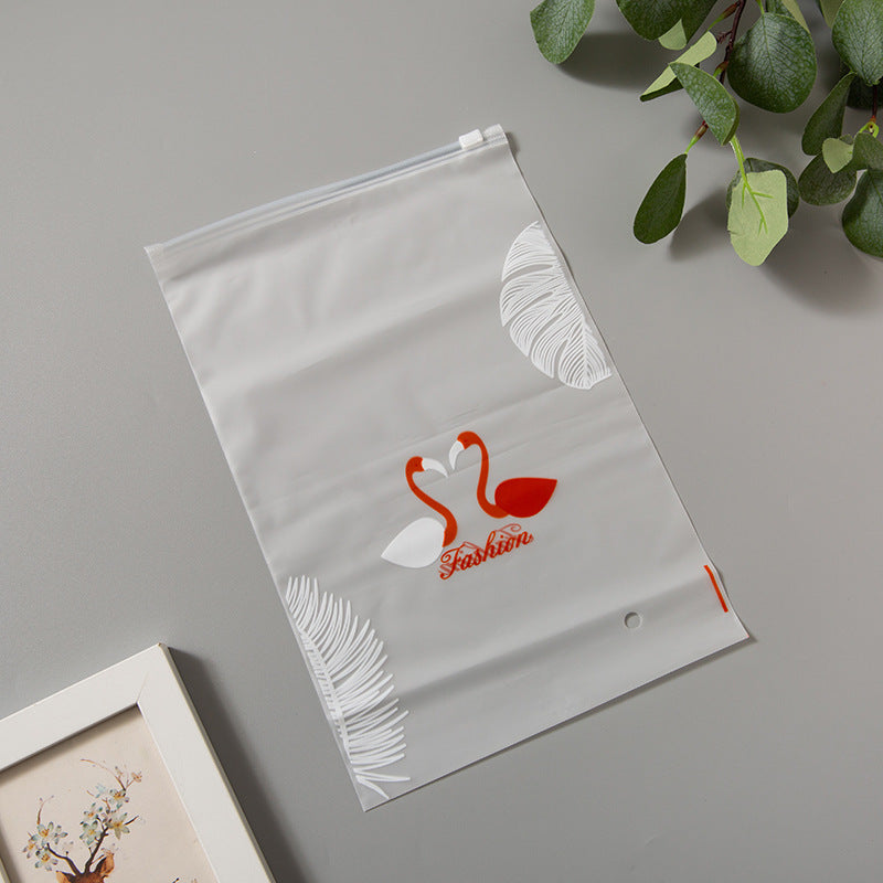 Translucent Frosted Cygnet Feather Printing Zipper Storage Gift Clothing Packaging Bag