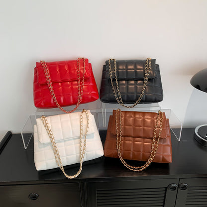 Women Fashionable Simple Solid Color Rhombic Clad Flap Chain Shoulder Crossbody Bag