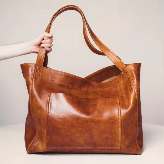 Oil Wax Leather Women Vintage Design Large Capacity Shoulder Handle Bag
