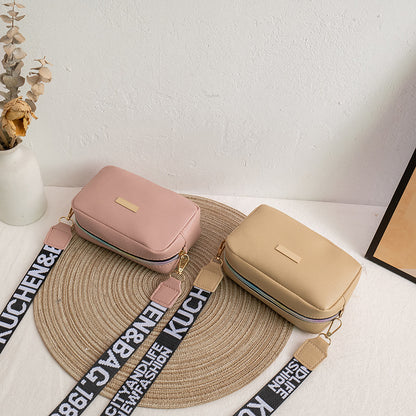 Women Fashionable Simple Solid Color Square Letter Wide Shoulder Strap Crossbody Bag
