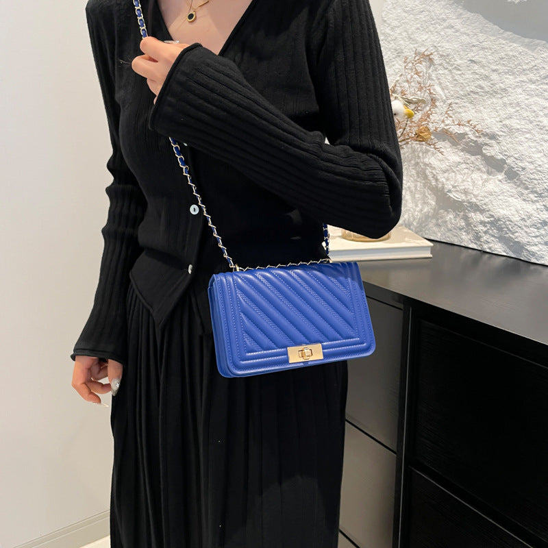 Sac à bandoulière carré décontracté pour femme, couleur unie, simple, avec boucle et chaîne 