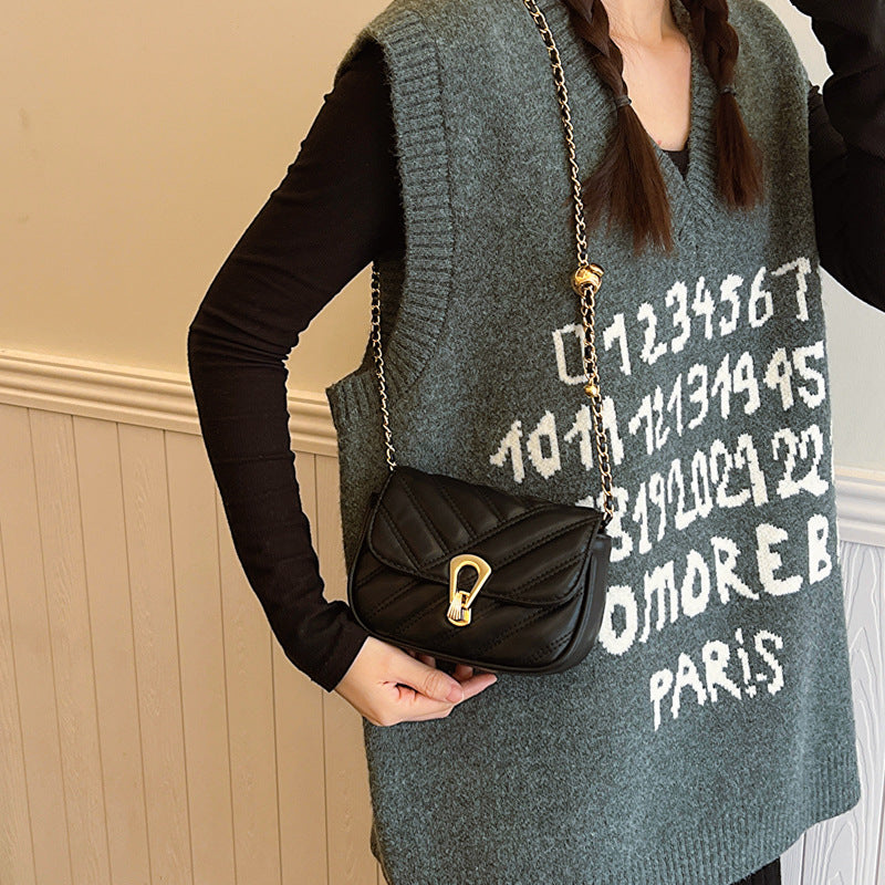 Sac à bandoulière carré en PU pour femme, couleur unie, avec rabat et chaîne 