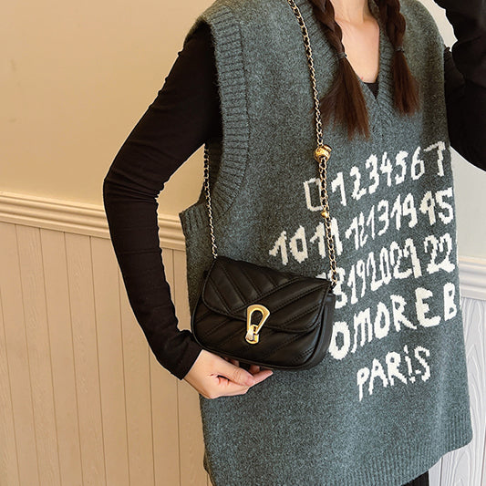 Sac à bandoulière carré en PU pour femme, couleur unie, avec rabat et chaîne 