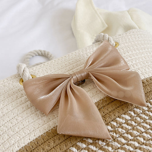 Sac fourre-tout en paille tissée avec nœud, style ethnique, grande capacité, tendance pour femmes 