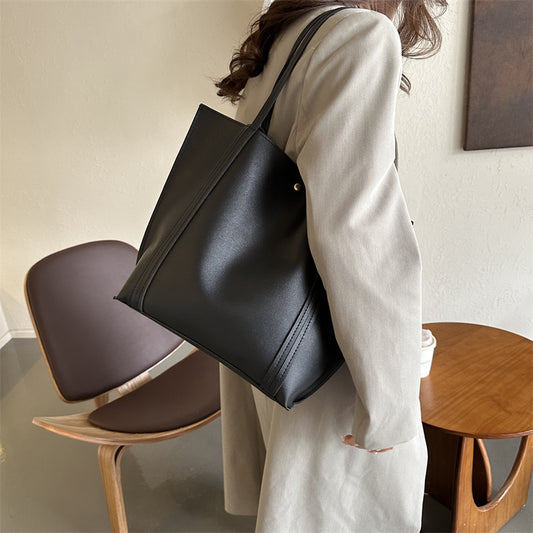 Women Fashionable Solid Color Large Capacity PU Tote Bag