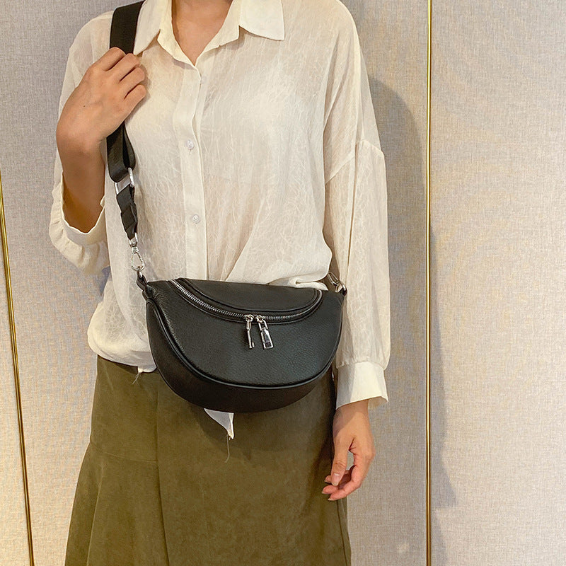 Women Fashion Casual Solid Color Zipper Crossbody Bag