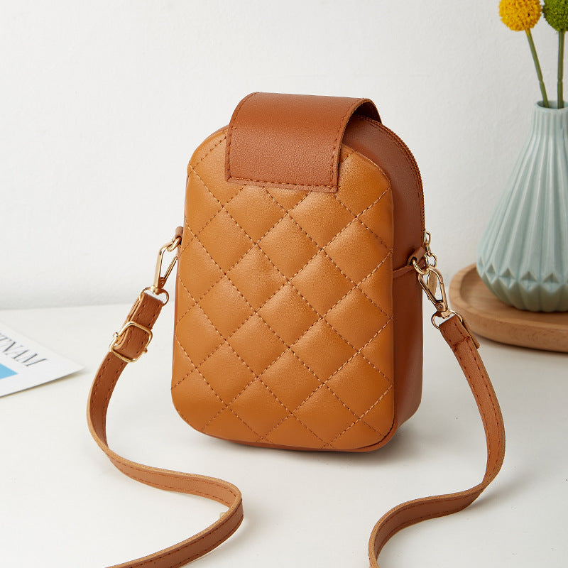 Women Fashion Simple Magnetic Clasp Flap Quilted Zipper Crossbody Bag