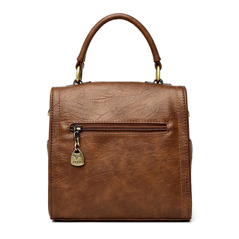 Women Fashion Casual Retro Solid Color Handbag