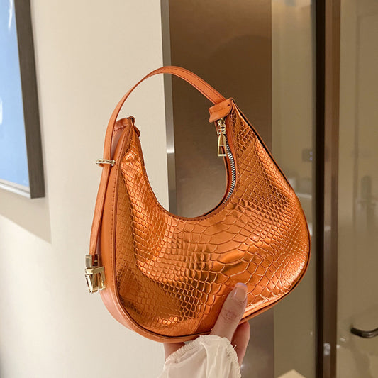 Sac à bandoulière à fermeture éclair en forme de croissant pour femme, motif simple et tendance