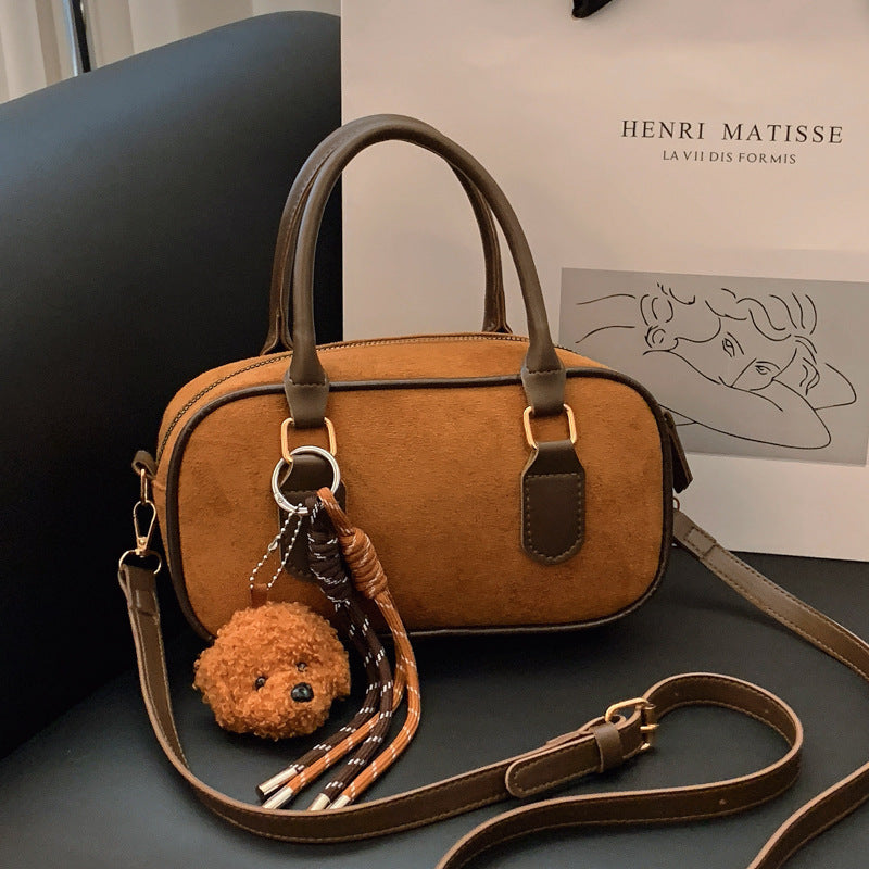 Women Fashion Casual Oval Suede Ornament Handbag