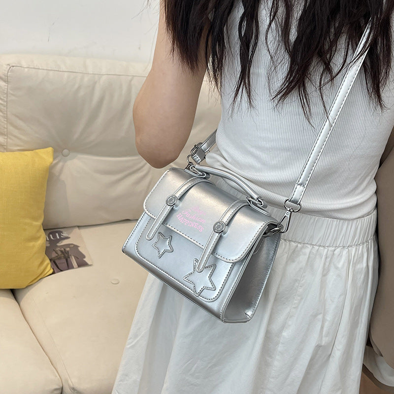 Women Fashion Casual Star Letter Print Flap Square Crossbody Bag