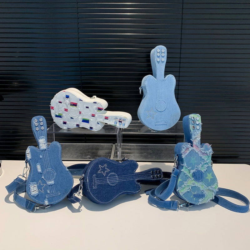 Sac à bandoulière en denim pour guitare, style créatif 