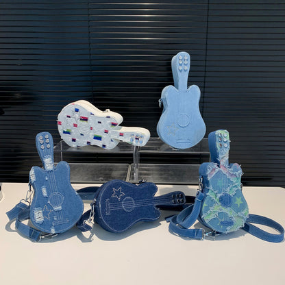 Sac à bandoulière en denim pour guitare, style créatif 