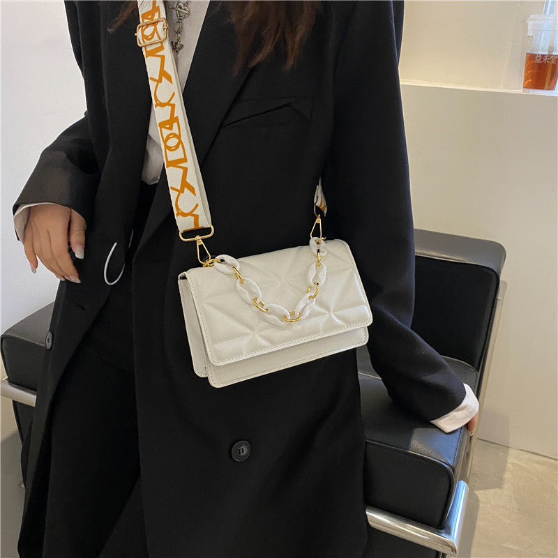 Fashion Solid Color Wide Strap Crossbody Bag