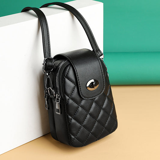 Women Fashionable Solid Color Rhombic Embroidery Clasp PU Crossbody Bag