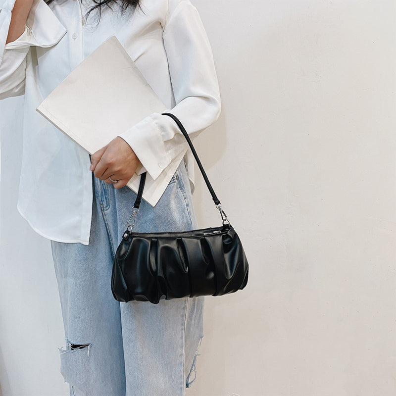 Women Casual Crease Design Solid Color PU Underarm Bag
