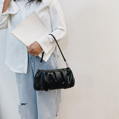 Women Casual Crease Design Solid Color PU Underarm Bag