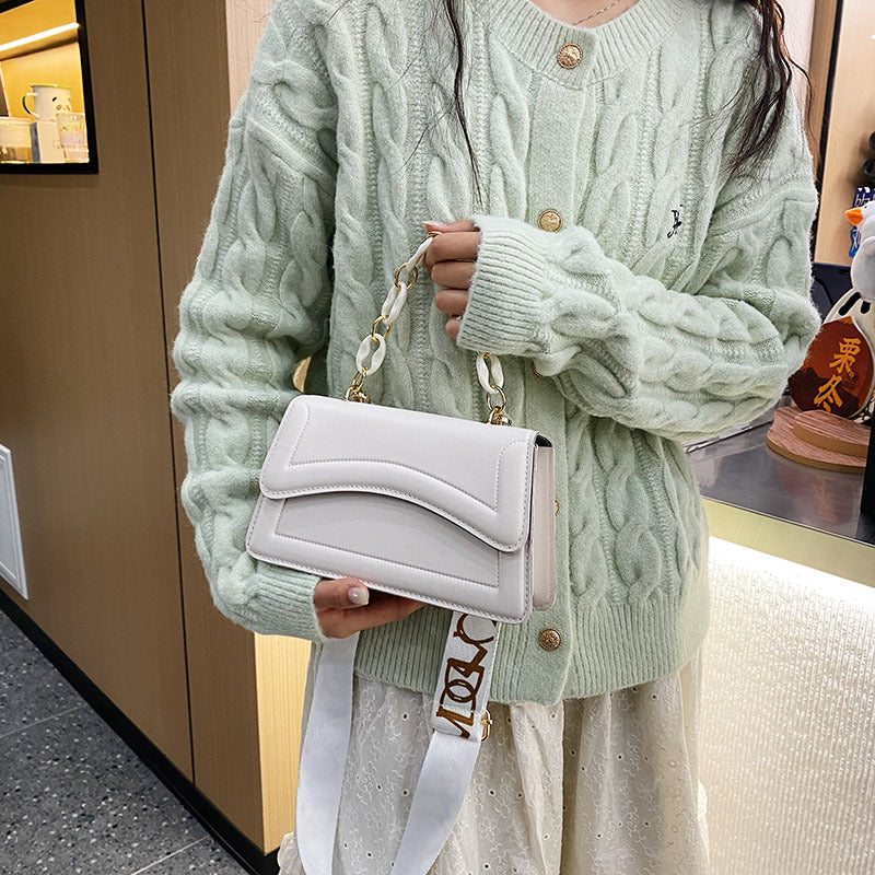 Fashion Solid Color Wide Shoulder Strap Square Shoulder Bag