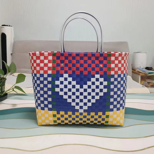 Sac à main en plastique PP tissé multicolore de grande capacité 