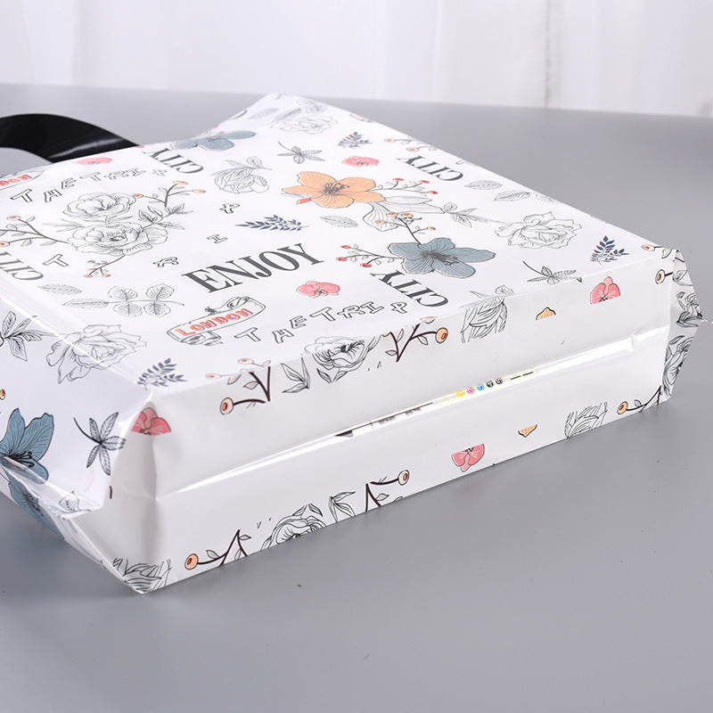 Simple Cartoon Floral Printing Plastic Gift Shopping Tote Bag