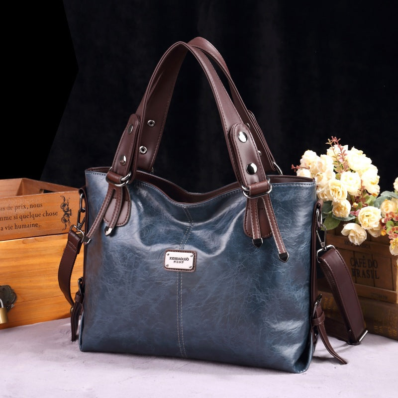 Women Fashion Retro Large Capacity PU Handle Bag