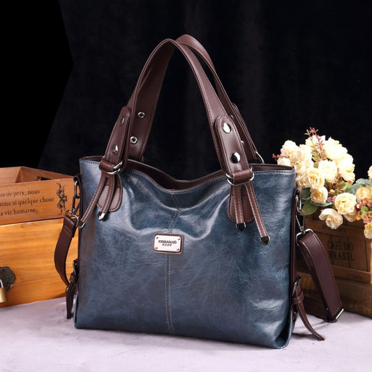 Women Fashion Retro Large Capacity PU Handle Bag