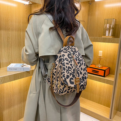 Women Fashion Leopard Pattern Zipper Design Multifunctional Large Capacity PU Backpack