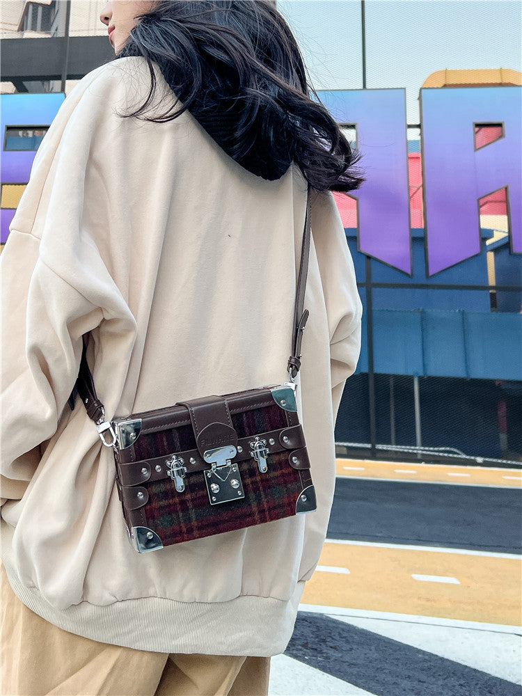 Sac messager à bandoulière en forme de boîte à carreaux pour femme 