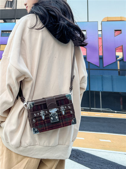 Sac messager à bandoulière en forme de boîte à carreaux pour femme 