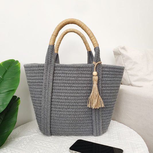 Holiday Beach Simple Fashion Cotton Rope Woven Straw Handbag