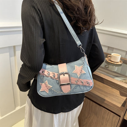 Sac à bandoulière en denim à chaîne style étoile des années 2000 pour femme 